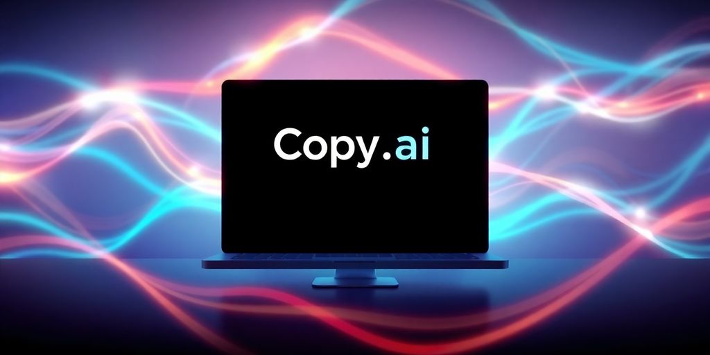 Copy.ai logo with abstract digital elements.