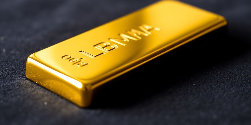 Lingot d'or LBMA sur un fond sombre.