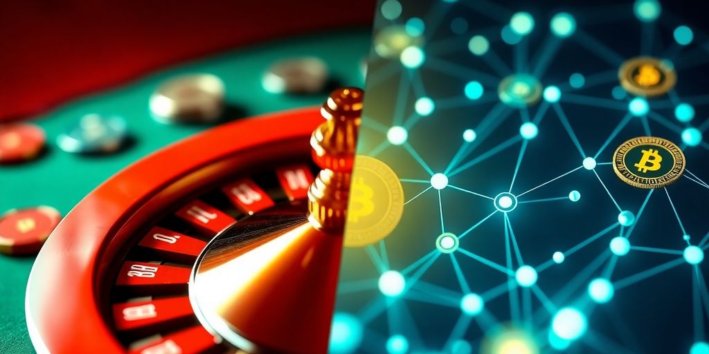 Casino chips and digital coins clashing.