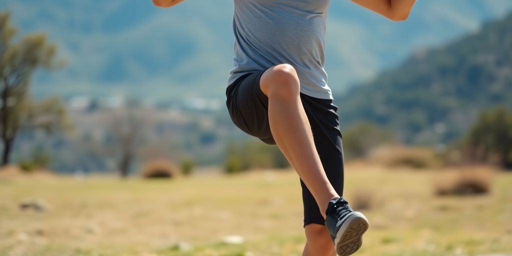 Person doing low-impact cardio outdoors with focus on movement.