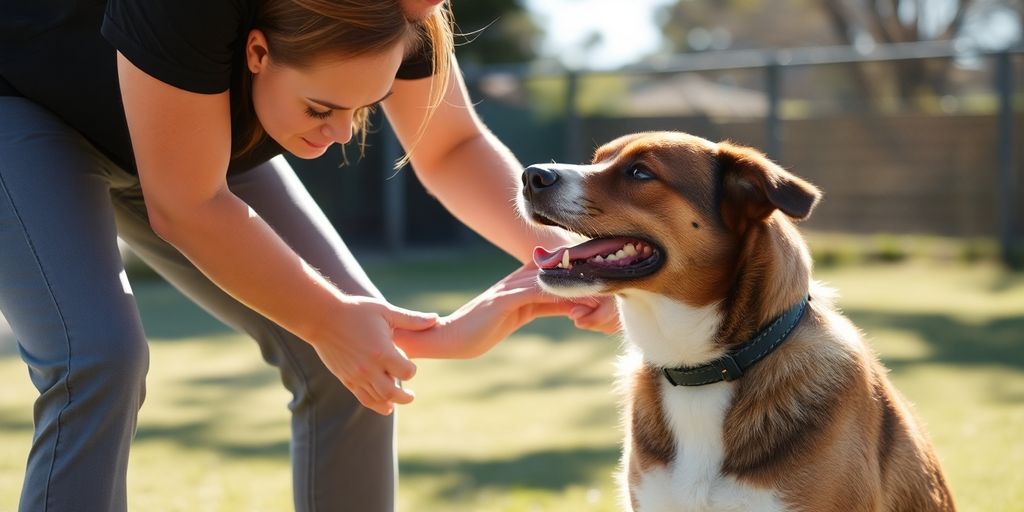 Trainer calmly handles a determined dog in Rose Bay.