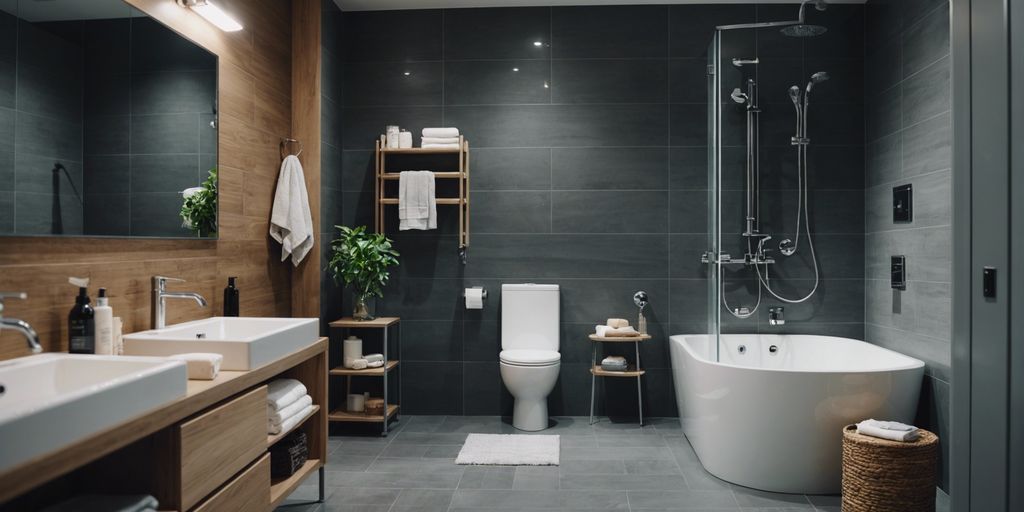 Shower chair in a modern bathroom, emphasizing accessibility and comfort for users in Rio de Janeiro.