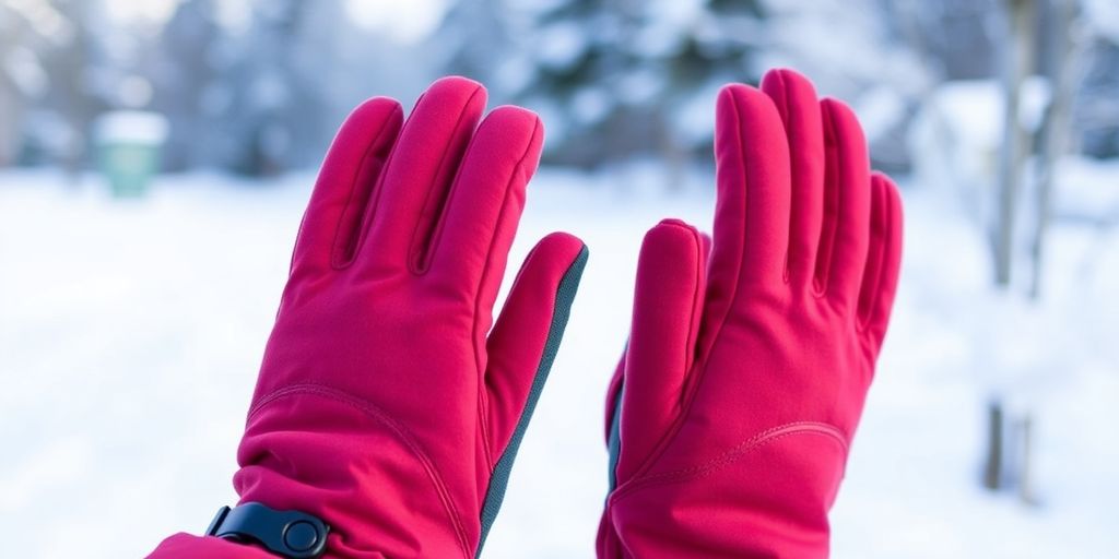 Stylish rechargeable heated gloves for women in winter setting.