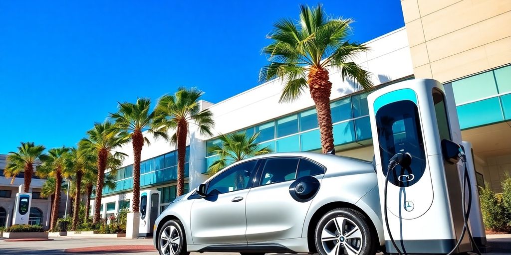 Electric vehicle charging station at South Coast Plaza, CA.