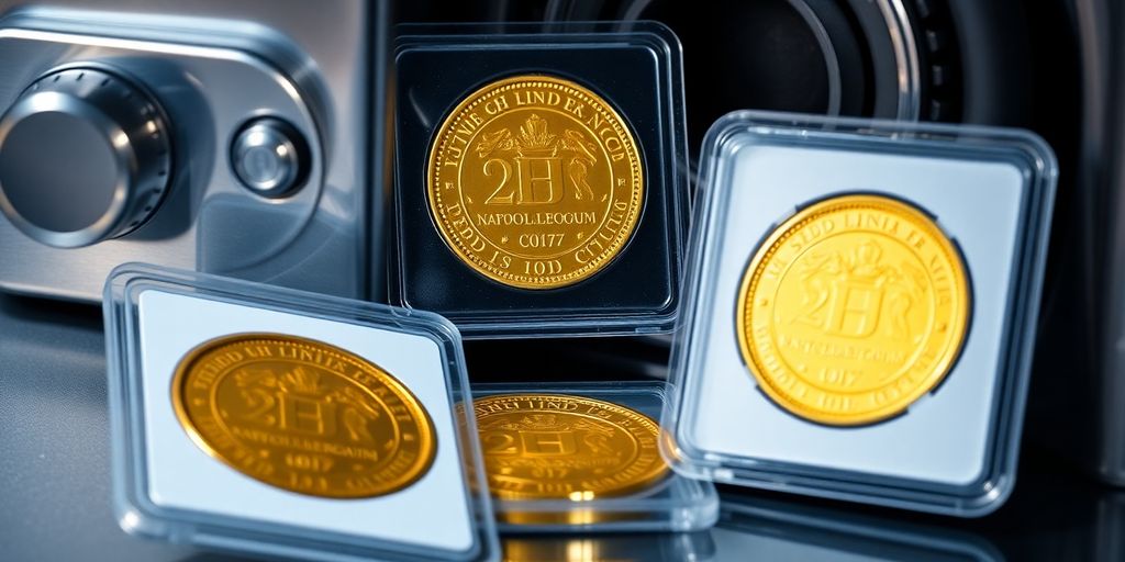 Coins Napoléon en or dans un coffre sécurisé.
