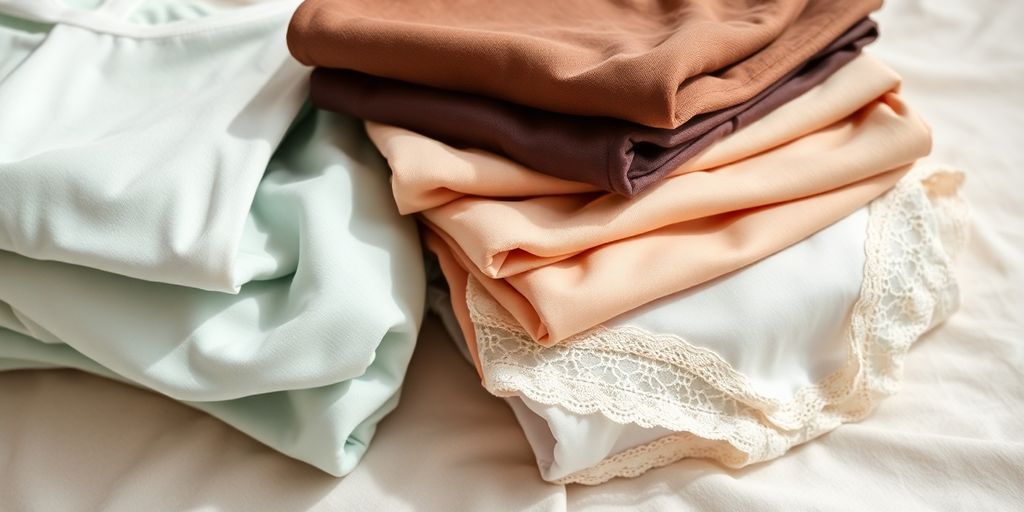 Folded underwear, various colors, soft fabric.