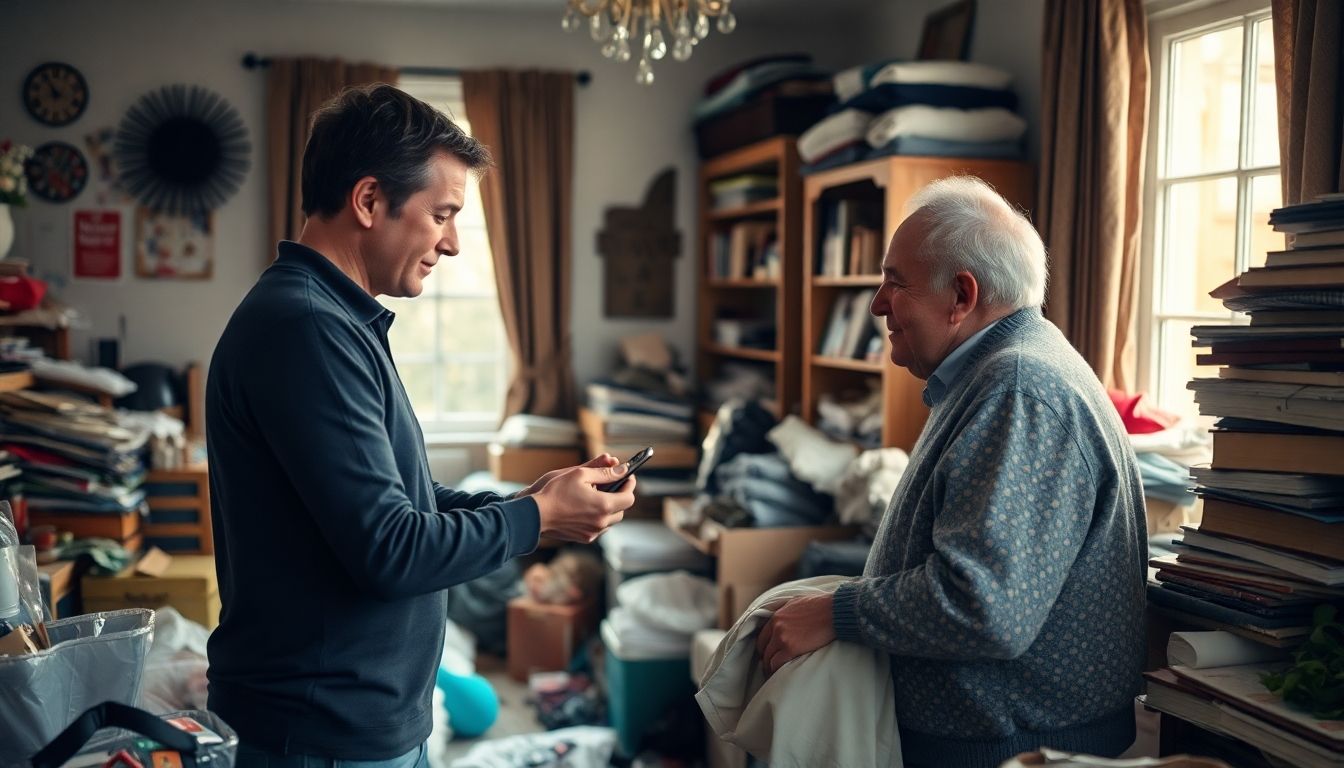 A caring professional helping a hoarder in London.