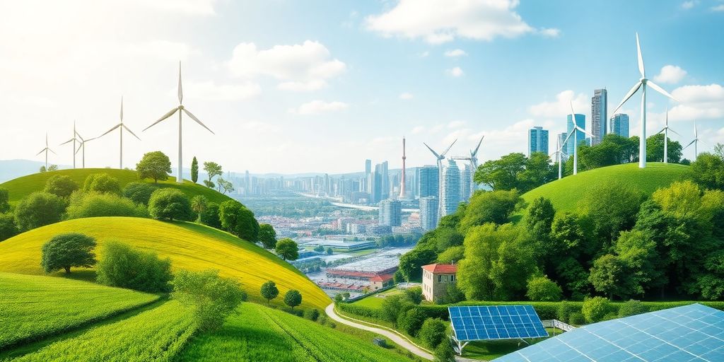 Green landscapes and industrial elements for a sustainable future.