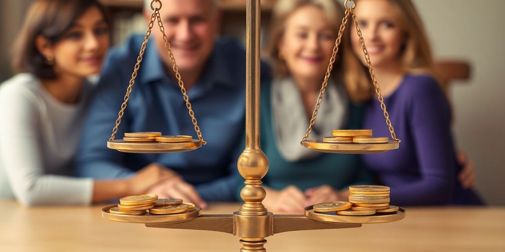 Balance des pièces d'or pour un partage équitable.