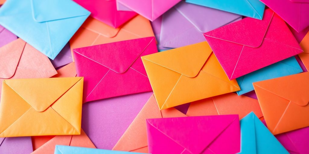 Email marketing business growth with connected envelopes.