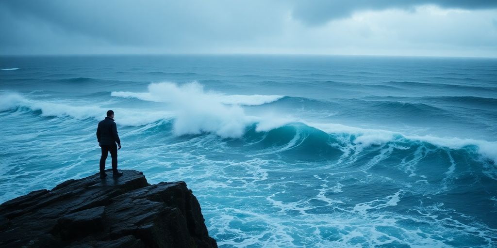 Person overlooking a stormy sea