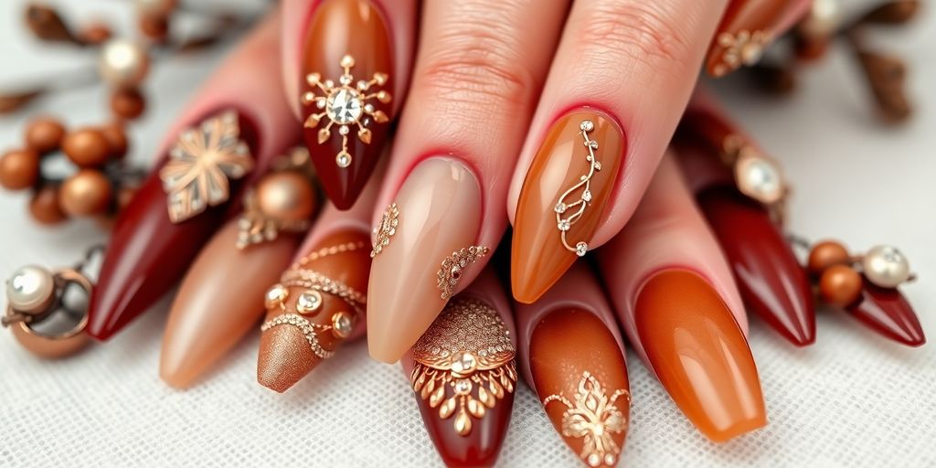 Elegant brown nail art designs for special occasions.