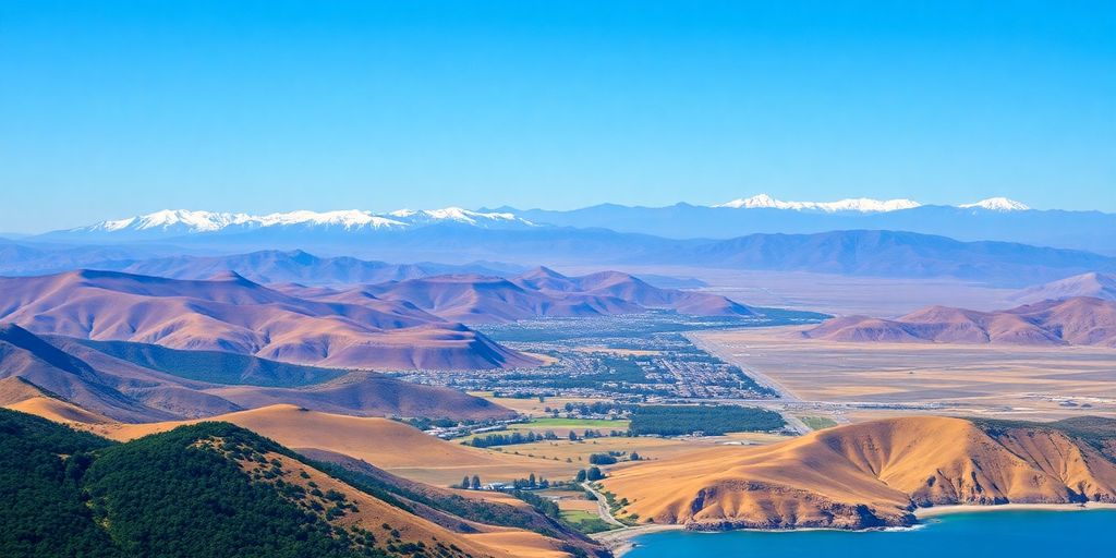 Southern California coastline, Pacific Ocean, sunny, clear sky.