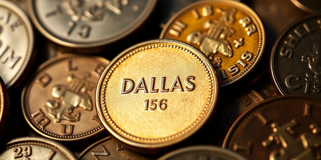 Close-up of a rare Dallas coin.