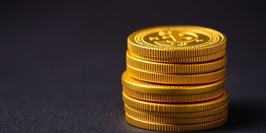 Des pièces d'or empilées sur un fond sombre.