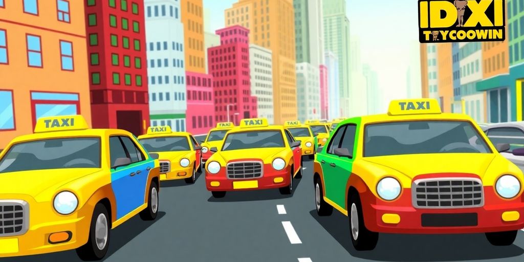 Colorful cars, busy city streets, arcade game vibe.