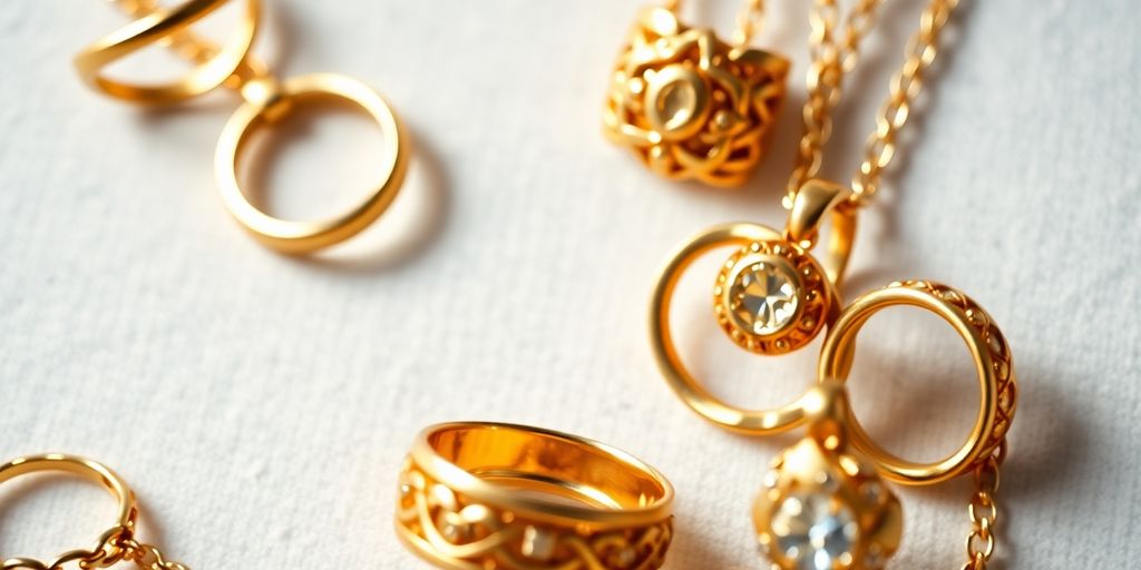 Bijoux en or brillants sur fond flou.