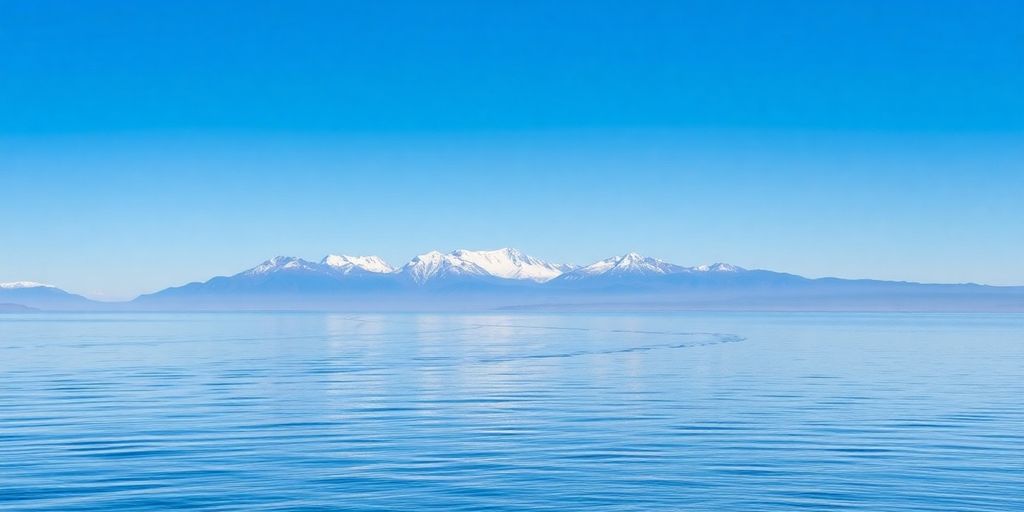 A wide view of Cook Inlet with snow-capped mountains.