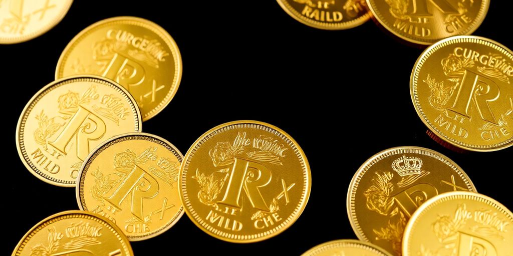 Un tas de pièces de Krugerrand en or.