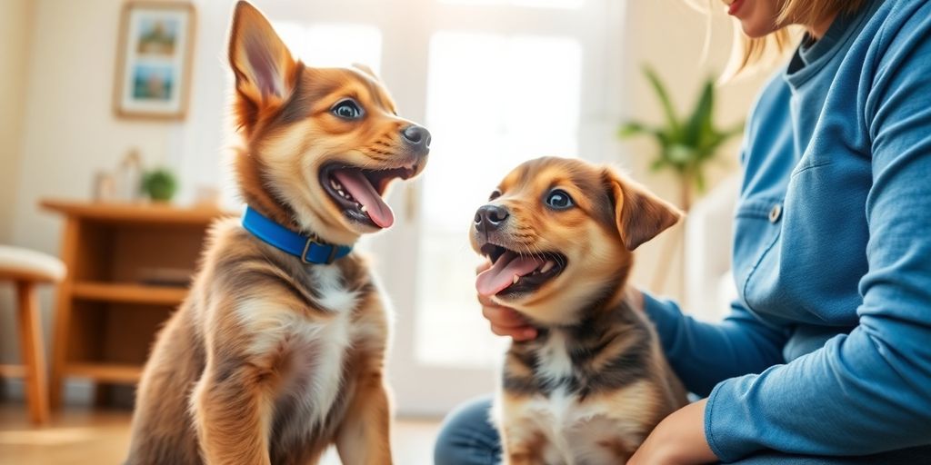 A puppy and trainer bonding during housebreaking training.