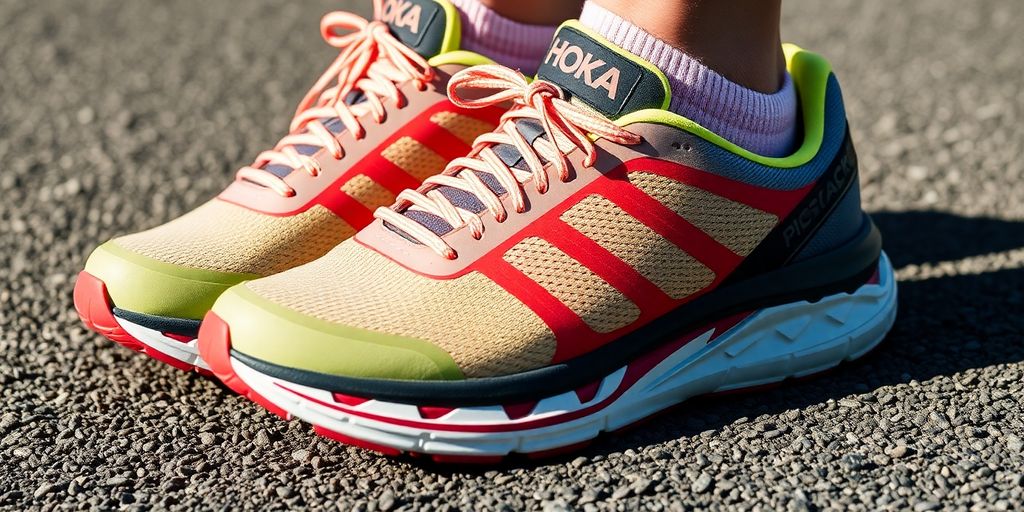 Hoka Rocket X 2 running shoes on textured surface.