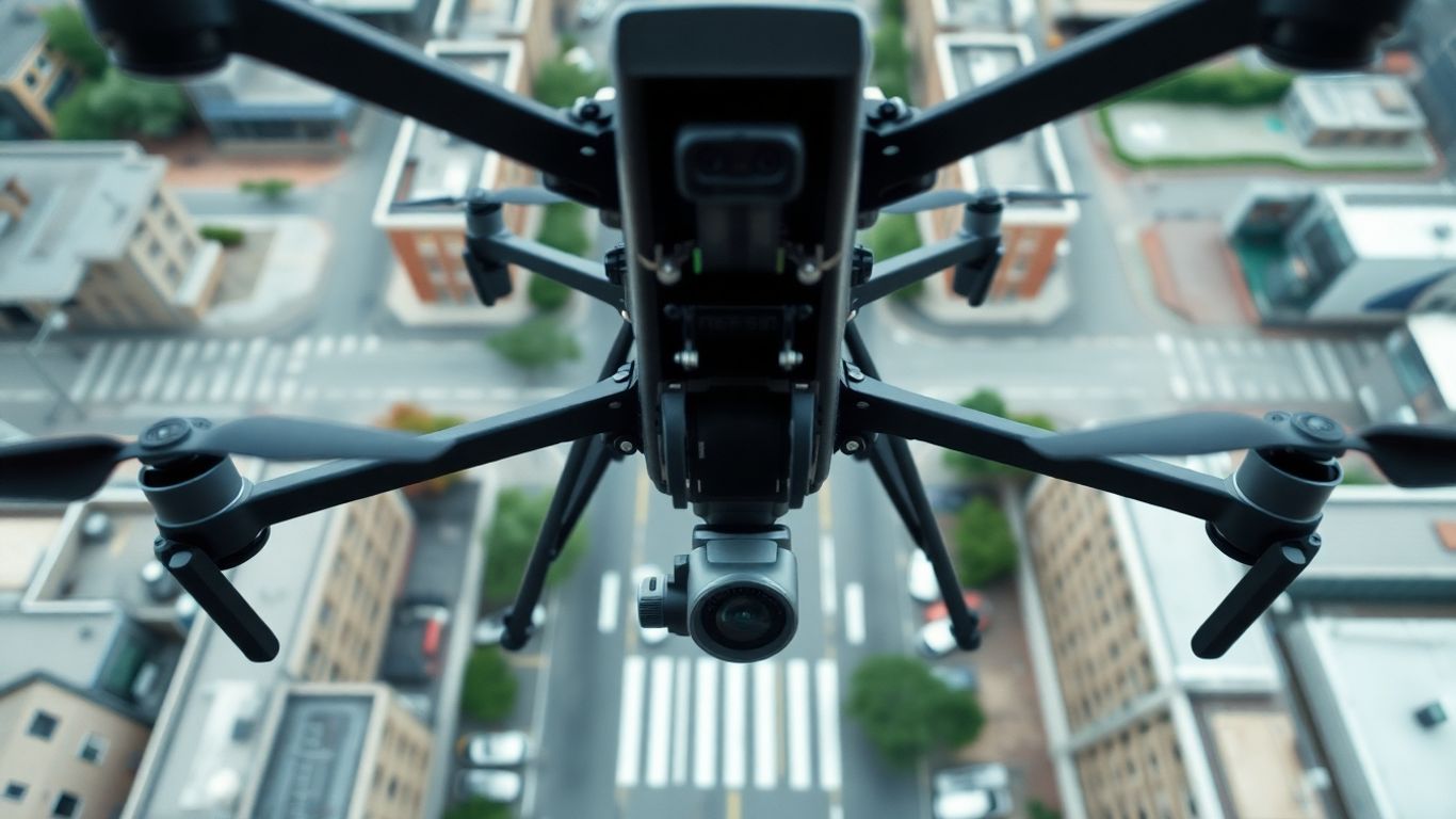 Drone capturant des rues urbaines pour une carte 3D.