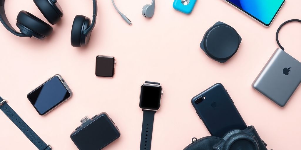 Flat lay of tech gadgets for women in 2025.