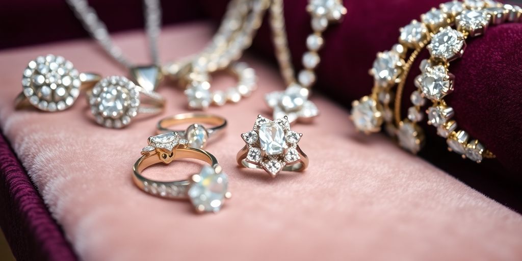 Bijoux brillants sur un fond en velours doux.