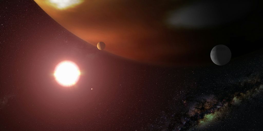 a solar system with two planets in the background