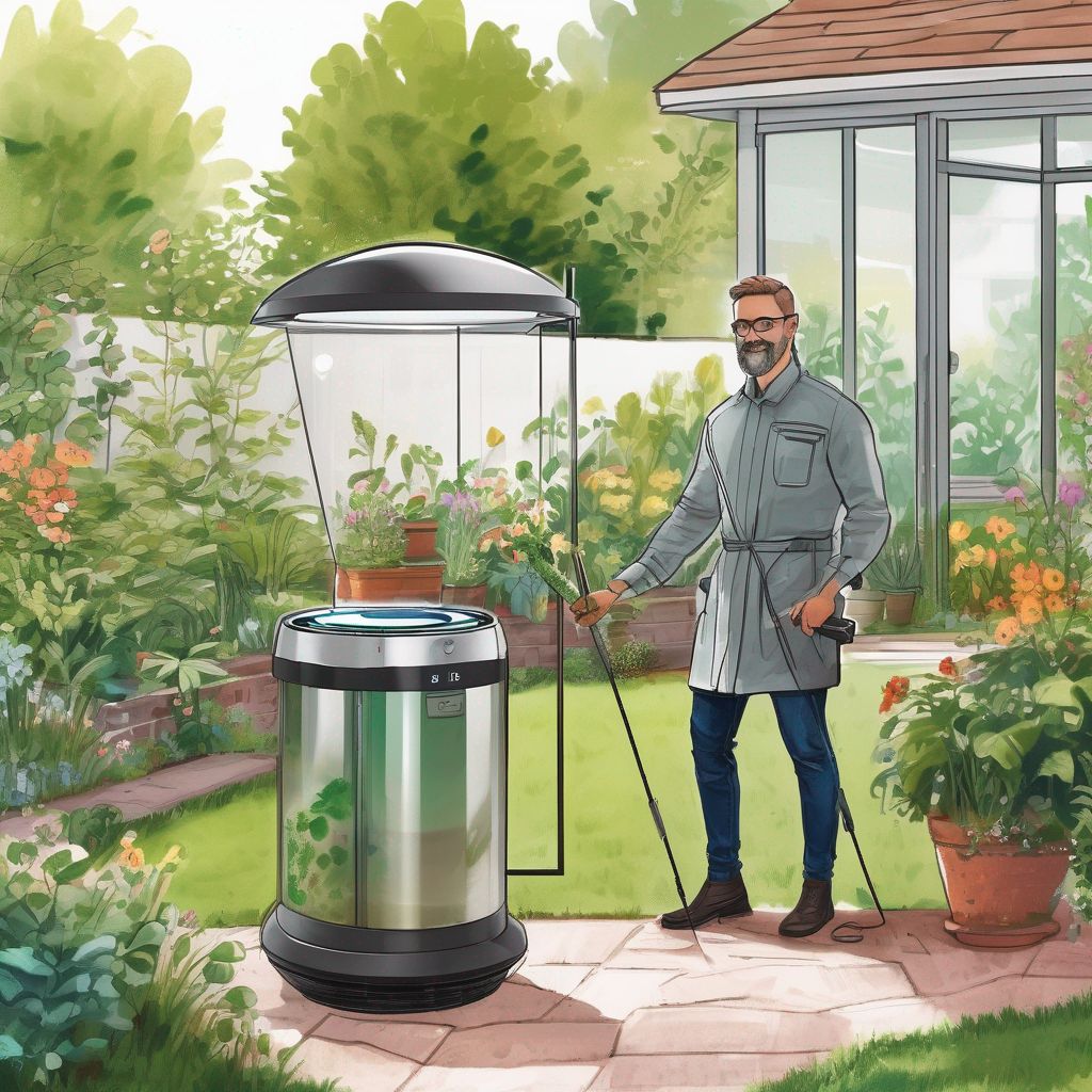 voice-activated garden assistant in a modern garden