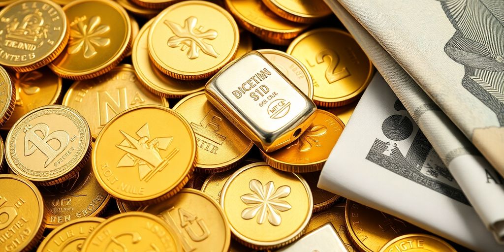 Pièces d'or et d'argent, billets de banque.