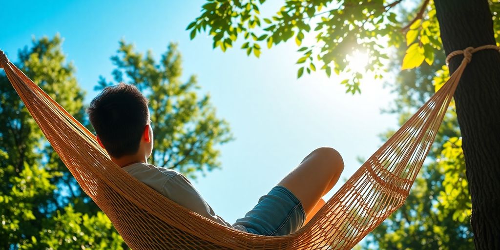 Relaxed person in an outdoor hammock