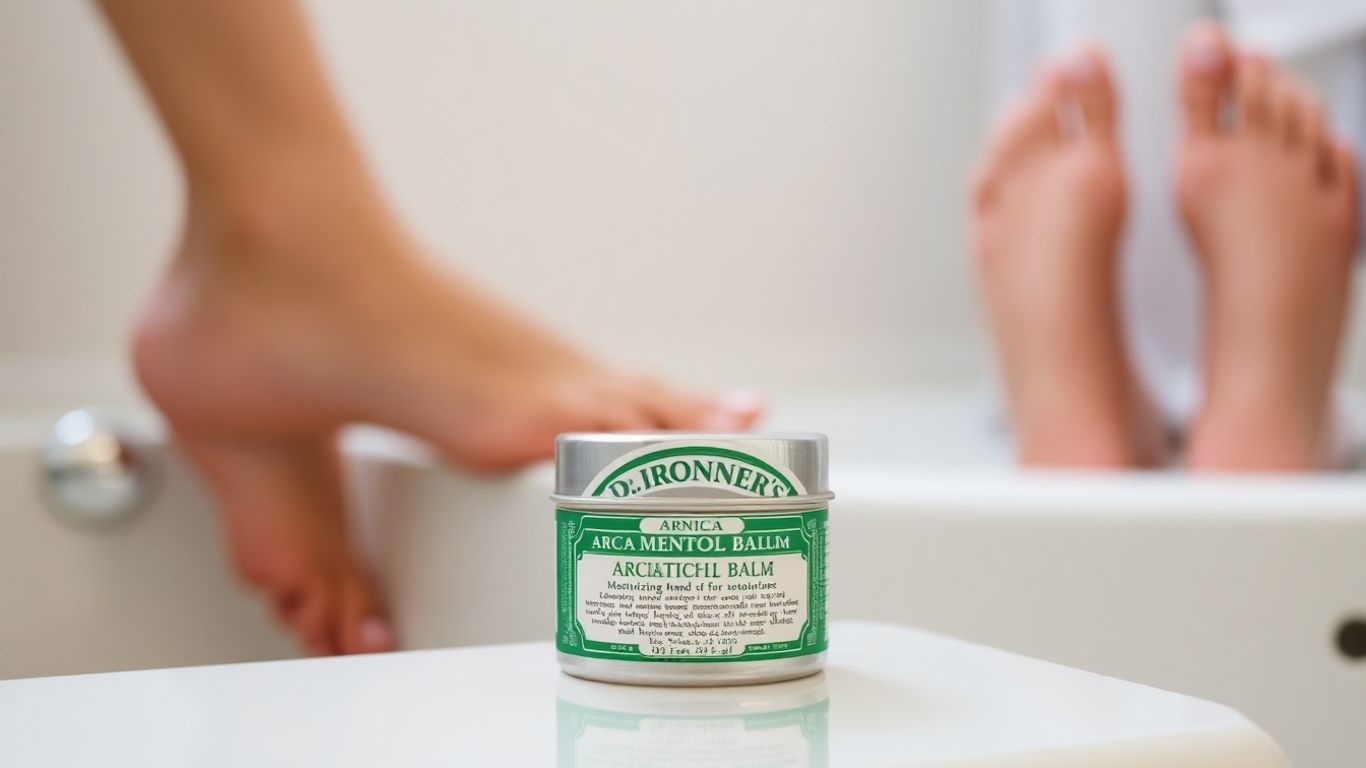 Dr. Bronner's Arnica Menthol Balm with hands and feet