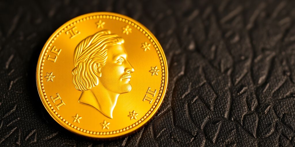Monnaie en or Napoléon sur une surface texturée.