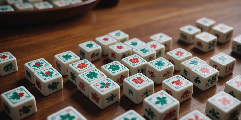 Various Mahjong tiles displayed in an organized grid pattern.
