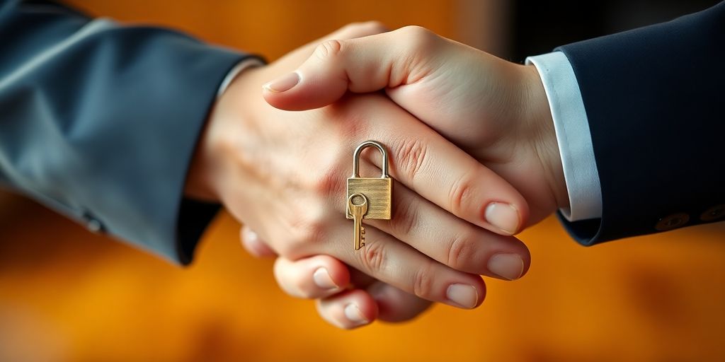 Two people shaking hands, subtly influencing each other.
