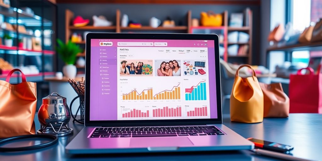 Savremena online prodavnica sa laptopom i proizvodima.