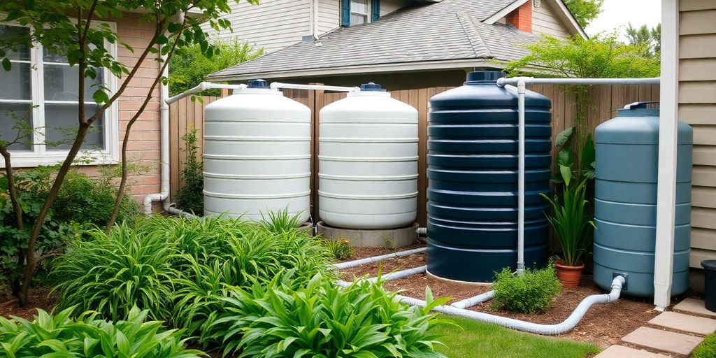 Homeowner collecting rainwater in a modern tank system.