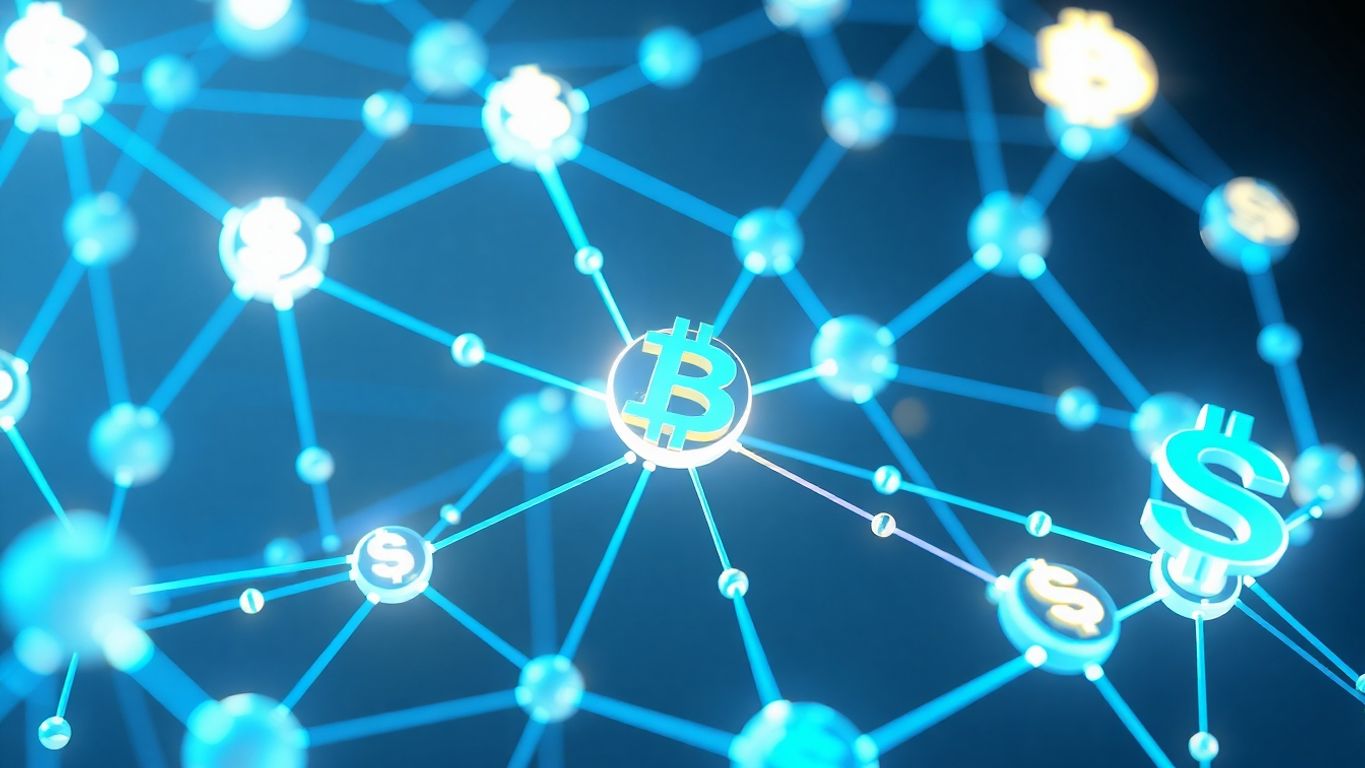 3D illustration of a vibrant digital currency network.