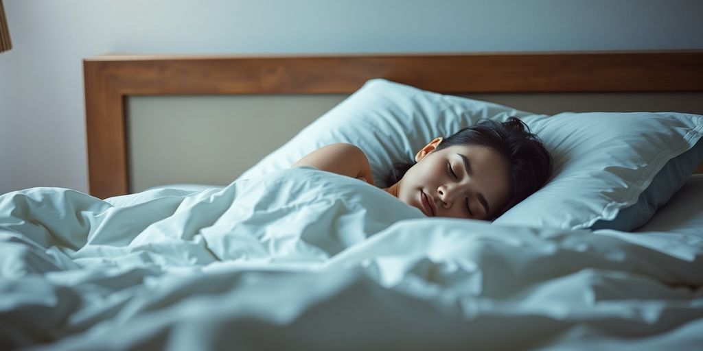 Person sleeping peacefully in a comfortable bed.