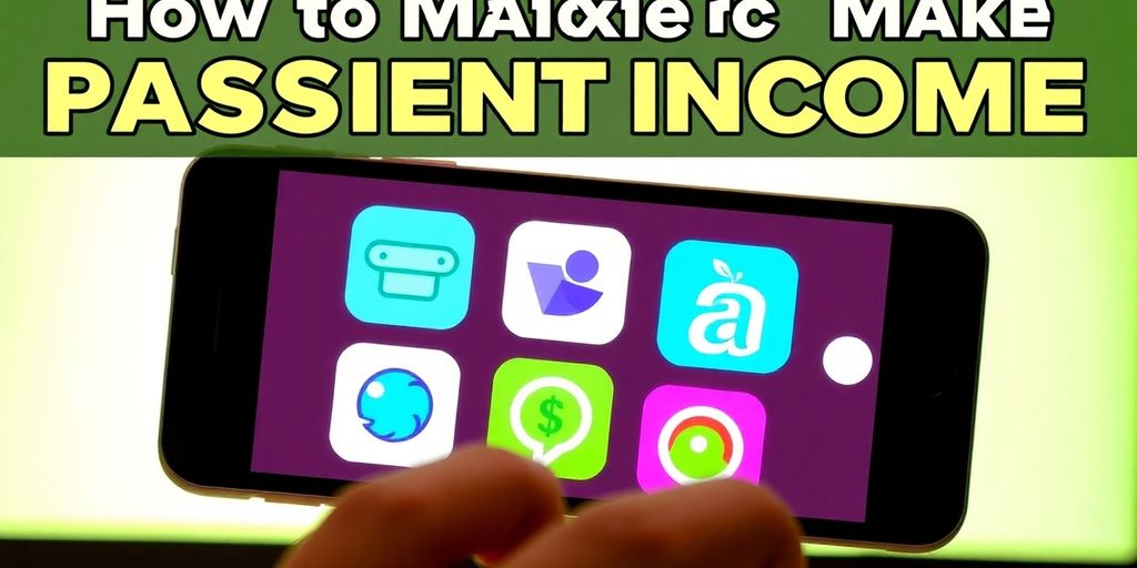 Smartphone with icons of passive income apps displayed.