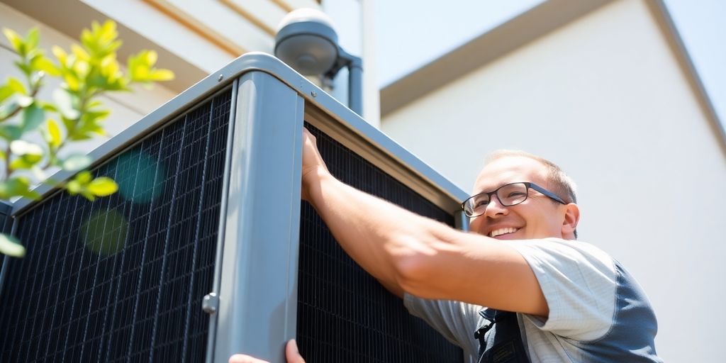 Man installing an air conditioning unit.