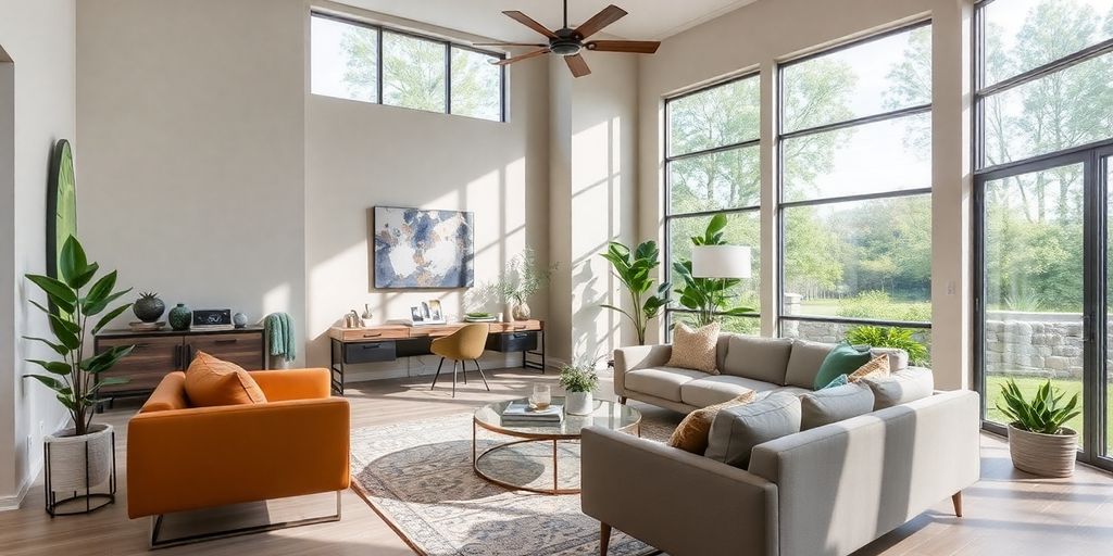 Modern interior with eco-friendly design and natural light.