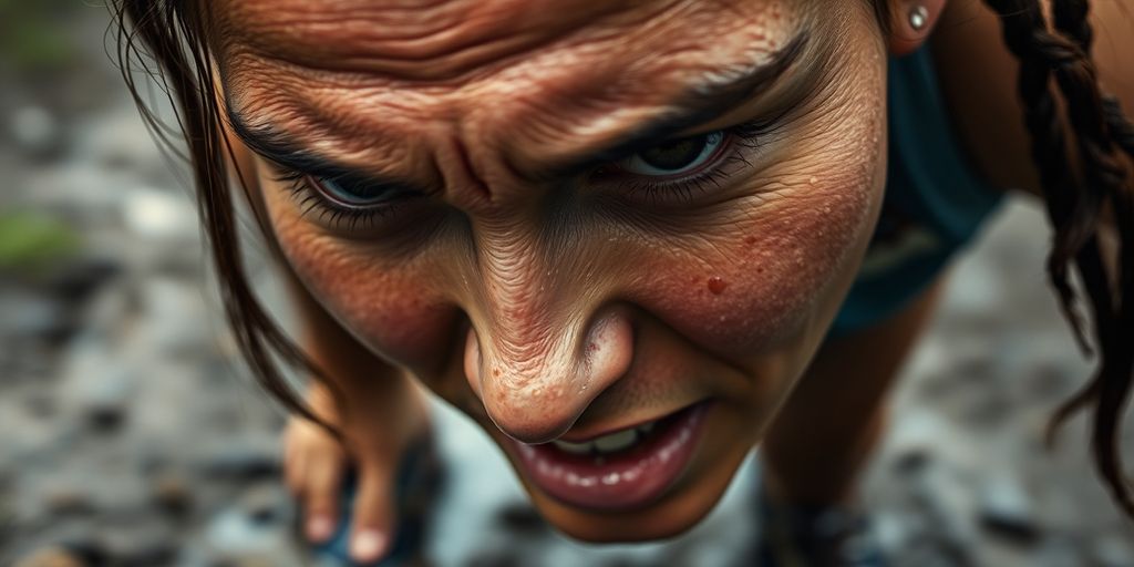 Tired person pushing through a difficult obstacle.