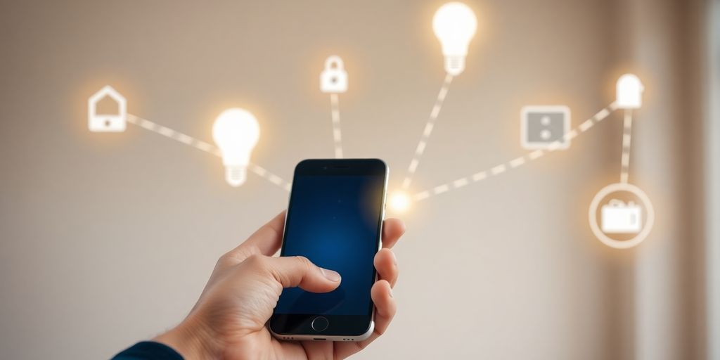 Person controlling smart devices with voice.