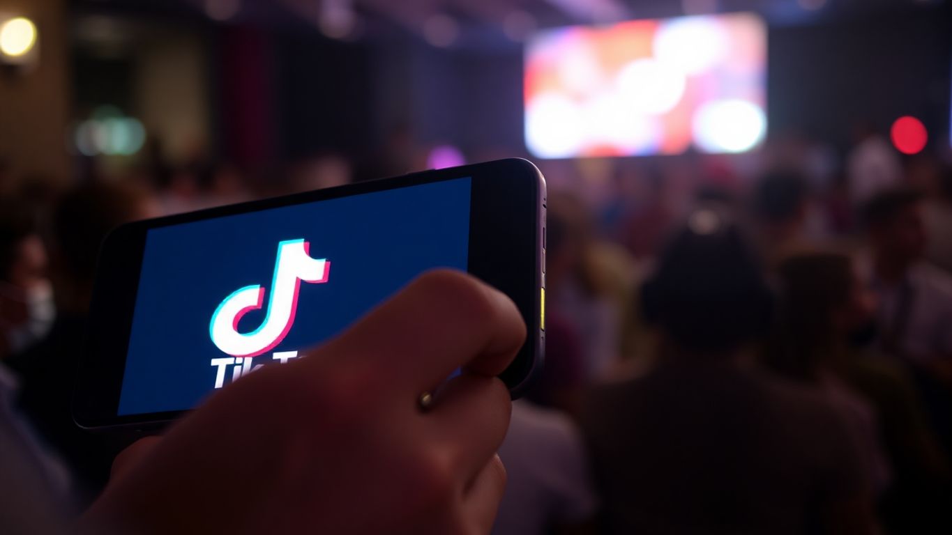 Person using a smartphone with TikTok logo visible.