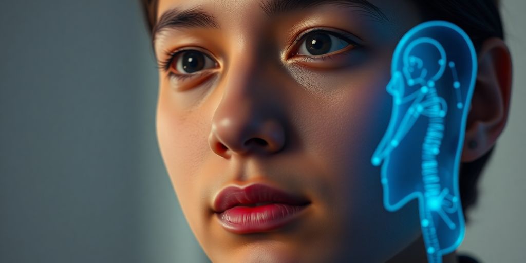 Person speaking with a holographic AI assistant