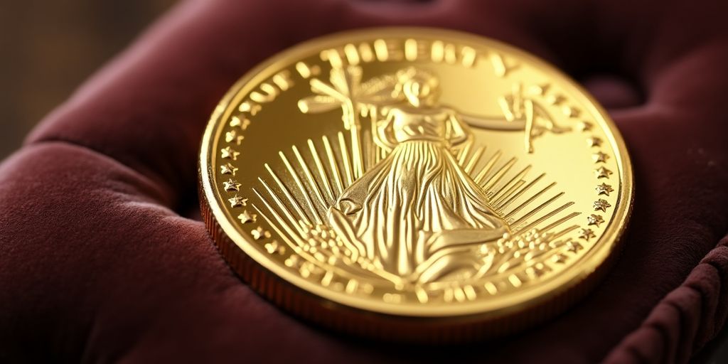 Première pièce en or américaine sur un fond sombre.