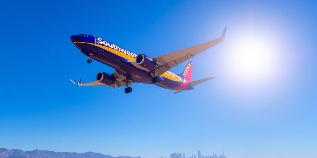 Southwest Airlines plane landing in Las Vegas.