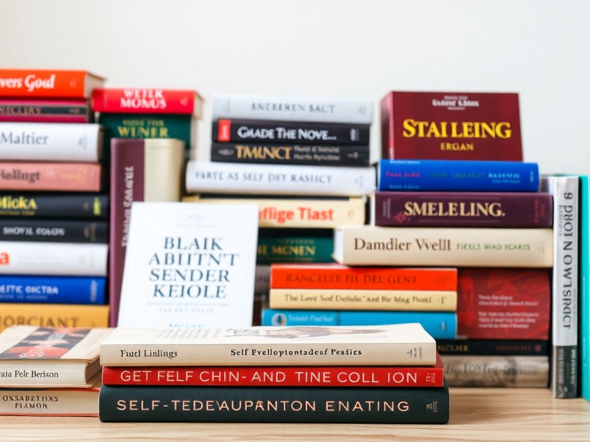 Colorful self-development books arranged for personal growth.